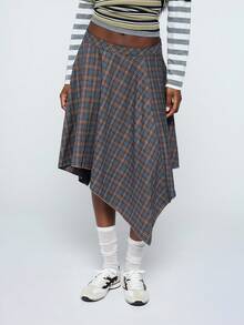COUREZ Low Rise Asymmetric Check Skirt /Y2K Summer Clothes For Women Summer Outfits For Women Summer Skirts Festival Outfits Concert Outfits Spring Skirts Spring Outfits For Women - Multicolor - View 1