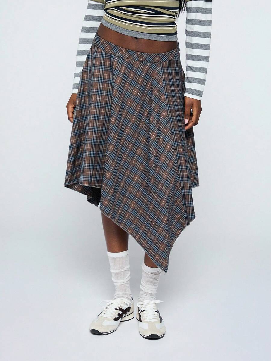 COUREZ Low Rise Asymmetric Check Skirt /Y2K Summer Clothes For Women Summer Outfits For Women Summer Skirts Festival Outfits Concert Outfits Spring Skirts Spring Outfits For Women - Multicolor - View 1