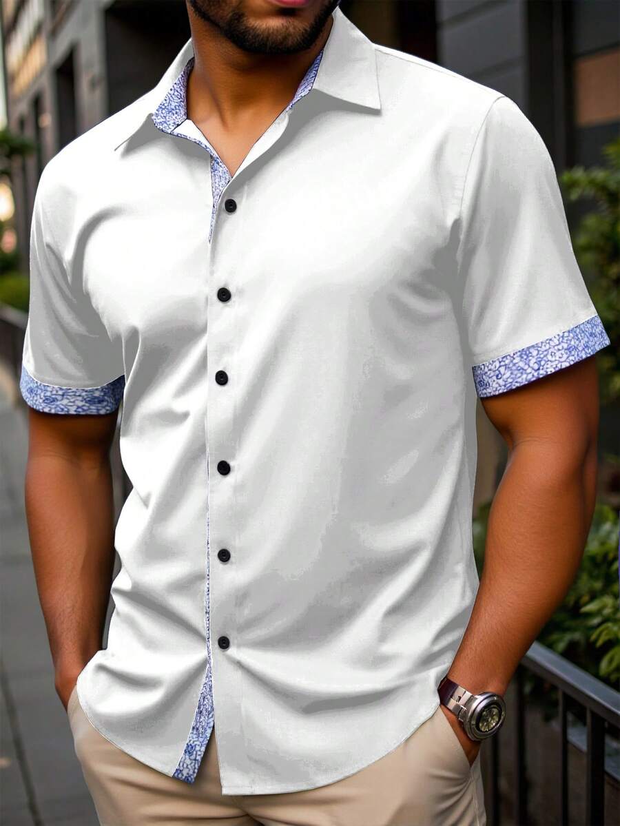 Manfinity Homme Plus Size Men's Casual Versatile Single-Breasted Design Short Sleeve Shirt - White - View 1