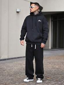 Devon Thys 男士高端简约百搭直筒水洗牛仔裤，抽绳松紧腰休闲裤，四季皆宜，垃圾摇滚风 - 黑色 - 查看 1