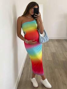 SHEIN Maternity Casual Colorful Ombre Backless Bodycon Dress For Summer Summer Outfits Rainbow Dress For Women Pregnancy Clothes Dress Bodycon Summer Dress Baby Shower Dress For Women - Multicolor - View 8