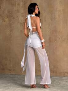 Bluhae Bộ jumpsuit cổ chữ V sâu, quần ống loe cạp cao, kiểu dáng gợi cảm, thanh lịch, tôn dáng. - trắng - Xem 2