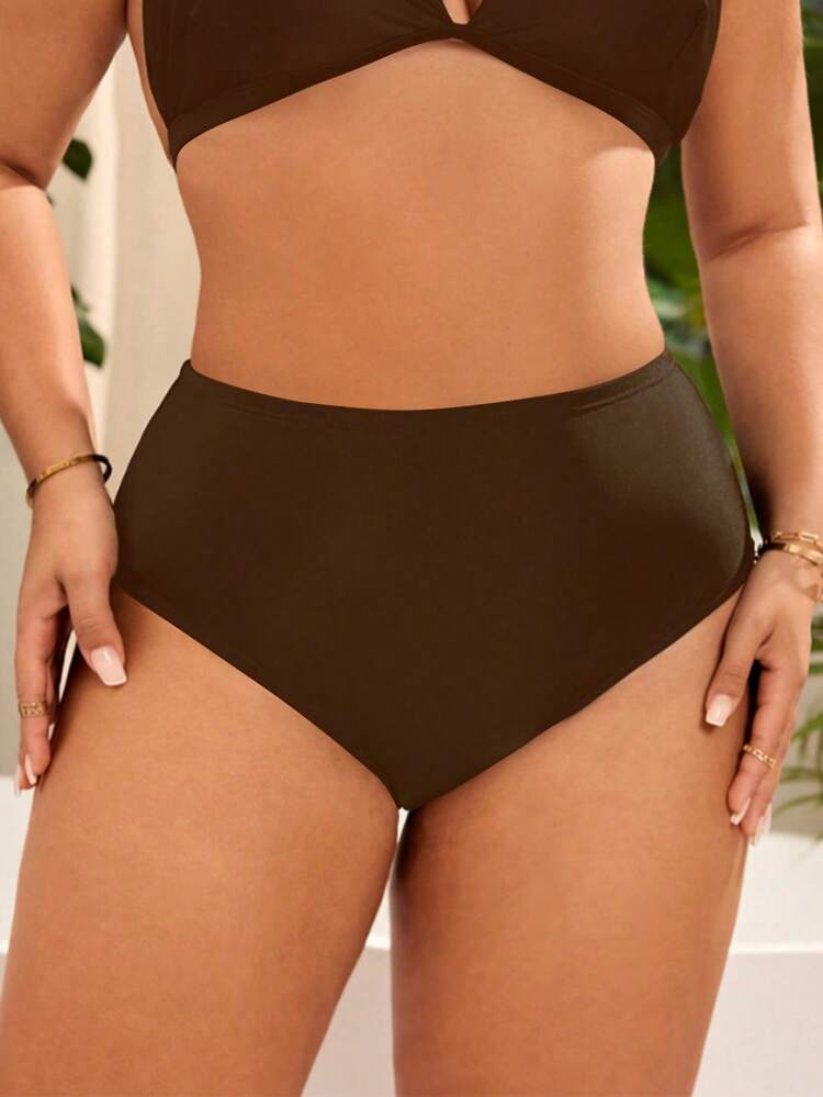 Swim Basics Bottom de traje de baño de talla grande de unicolor - Marrón - Añade 1