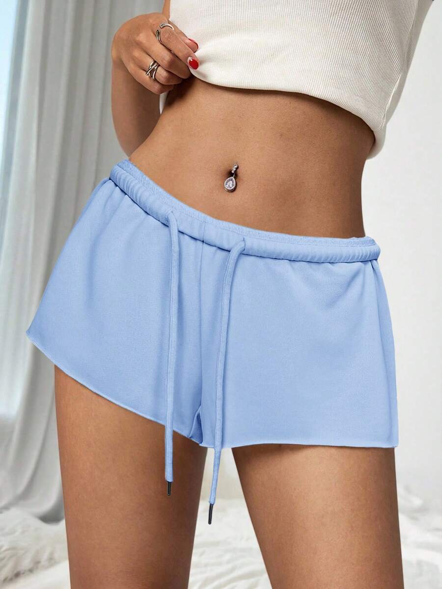 SHEIN PETITE 女款純色鬆緊腰寬鬆休閒短褲,小碼女款 - 藍色 - 查看 1