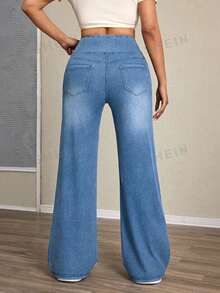 SHEIN Tall Women's High Waist Wide Leg Loose Casual Versatile Denim Pants, Tall Women - Light Wash - View 3