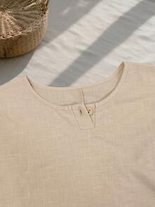 Louniche Women's Casual Solid Color Short Sleeve Shirt, Versatile For Spring - Khaki - View 3