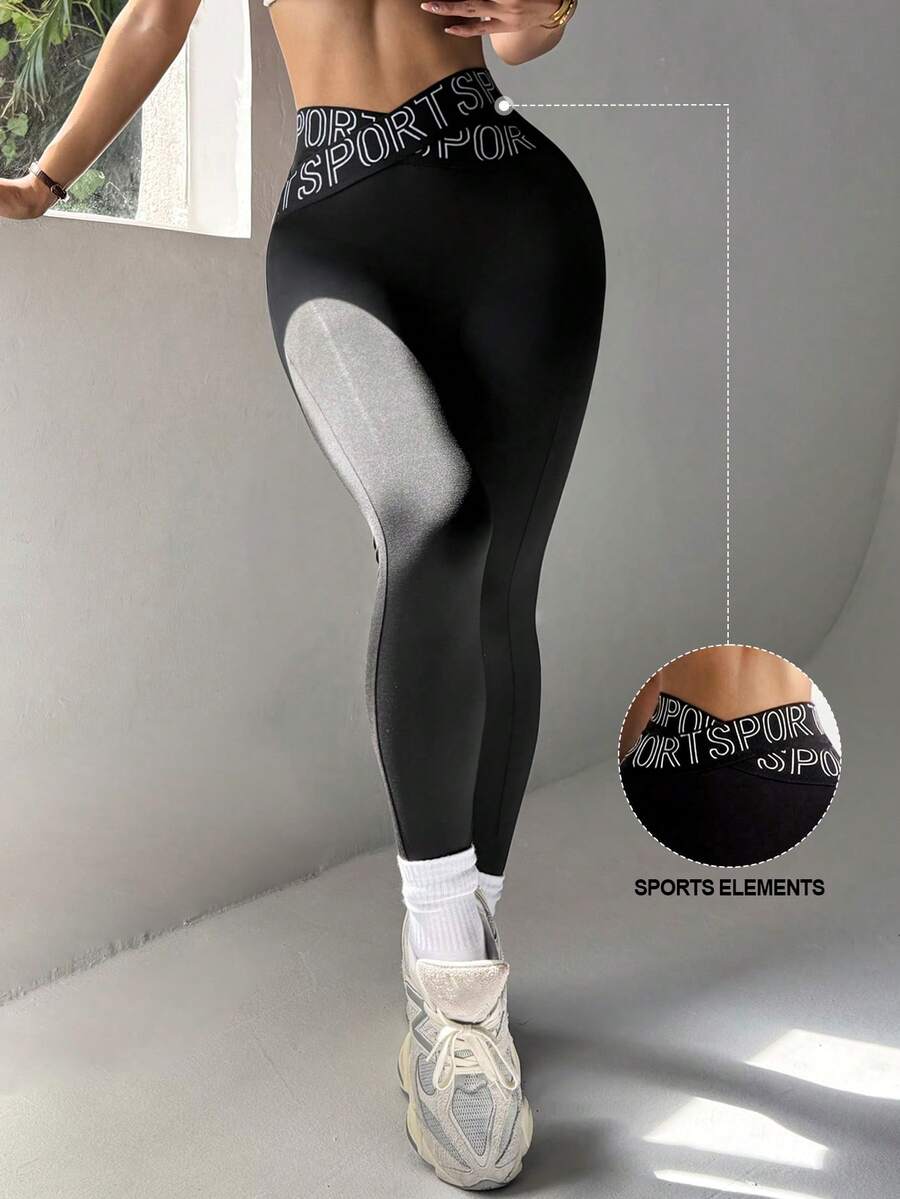 Easithlete Easithlete Letter Printed High Waist Elastic Yoga Pants With Butt Lift For Fitness