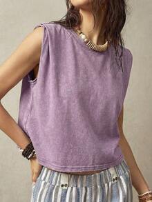 Bohemela Áo tank top không tay cổ tròn dành cho nữ đi nghỉ mát - Màu tím - Xem 5