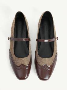 CUCCOO CHICEST Sepatu Wanita Model Baru Khaki, Kompilasi Mary Jane Flats, Ujung Persegi, Gesper, Sepatu Komuter Vintage - Khaki - View 1