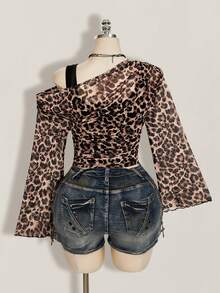 SHEIN ICON Plus Size Women Y2K Leopard Print 2 In 1 Top Club Warm Taupe Summer - Multicolor - View 2