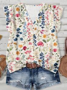 Floral Print Casual Loose Fit Shirt, Suitable For Summer - Multicolor - View 1