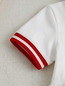 Cozy Pixies 女童白色翻领Polo衫式连衣裙，撞色领樱桃图案休闲连衣裙，适合外出、玩耍、聚会、上学、夏令营及各种场合。 - 白色 - 查看 6