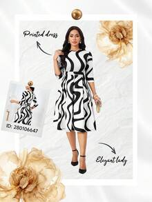 SHEIN Lady Women's Summer Fashion Colorblock Wavy Pattern Mini Dress - Black and White - View 7