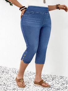 EMERY ROSE Mature Denim Plus Size Relaxed Washed High Waist Slim Fit Jeans - Medium Wash - View 10