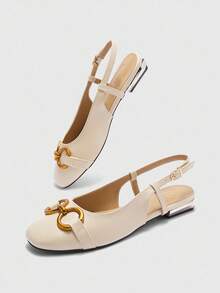 CUCCOO BIZCHIC Women's Fashionable Versatile Metal Decor Buckle Flats - Apricot - View 7