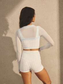 Aralina 休闲运动女士全网眼长袖修身披肩，适合健身房锻炼、普拉提和瑜伽。 - 淺藍色 - 查看 2