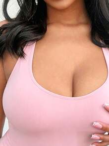 INAWLY Mono de mujer de unicolor con escote halter y espalda descubierta, minimalista para el verano - Rosa Pálido - Ver 4