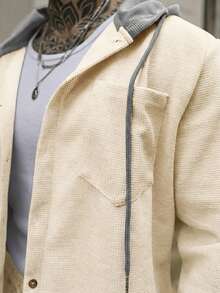 Artur Kramer 1 Bộ áo khoác hoodie cài nút phía trước thời trang nam + quần dài 2 món, nhẹ cho mùa xuân/thu, trang phục mùa thu, trang phục ấm áp - Màu Khaki - Xem 3