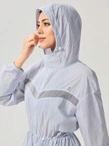 OutZeal 女士长款拼接防晒外套，春夏款 - 淺藍色 - 查看 10