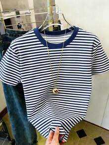 Resyla Women's Fashionable Versatile Striped Crew Neck Short Sleeve T-Shirt - Multicolor - View 3