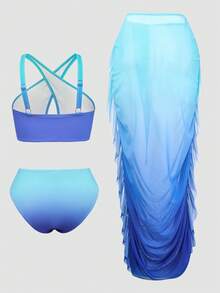 Slaydiva Plus Size Ombre Swimwear Set - Blue - View 9