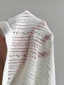 Elamini 女士休闲镂空针织纹理翻领毛衣，春夏款 - 米色 - 查看 7