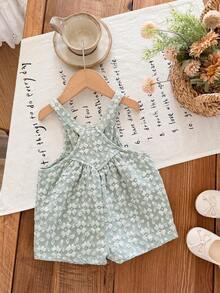 SHEIN LMoss Kids 女婴纯色提花连体衣 - 綠色 - 查看 2