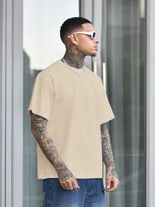 Devon Thys Men's Solid Color Low Stretch Simple Lightweight Loose Fit Short Sleeve T-Shirt, Versatile For Summer - Apricot - View 6