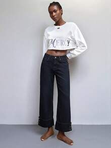 Maija Quần jeans nữ ống rộng có túi, dáng suông, đa năng. - Màu xanh lam - Xem 4