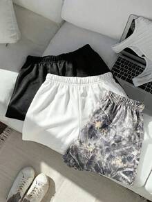 Bộ 3 món quần short dệt kim thường ngày cho bé gái tuổi teen, màu trơn, họa tiết cành cây trần và rằn ri, thích hợp cho mùa tựu trường, hoặc để mẹ và bé mặc cùng nhau. - Nhiều màu - Xem 6