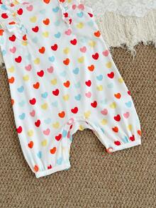 SHEIN Playful Pals 3件套女婴碎花荷叶袖连体衣套装，夏季休闲舒适可爱连体裤套装，适合外出穿着 - 彩色 - 查看 4