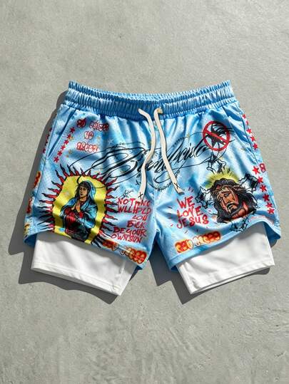 ROMWE MEN Street Life Quần short nam in hình rồng Trung Quốc kỷ niệm World Cup 2026, quần thể thao thời trang cho nam, thích hợp cho mùa xuân/hè.