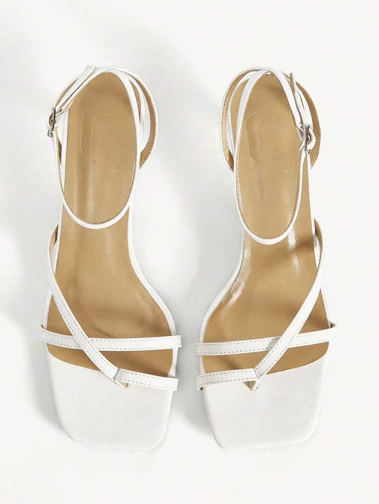 CUCCOO CHICEST Women's Shoes White Mezzanine High-Heeled Sandals Square Toe Thin Belt Buckle Belt Temperament Sandals