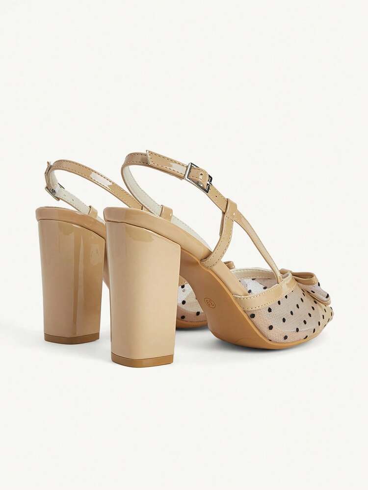 CUCCOO CHICEST Women Shoes Women's French Polka Dot Bow High Heels Nude Pointed Thick Heel Empty Single Shoes