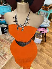 NostaNoir Vestido de mujer de unicolor con volantes asimétricos en el bajo y sin tirantes (cinturón no incluido) - Naranja Quemada - Ver 4