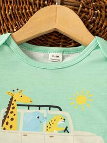 SHEIN Infant/Toddler Boys' Cute Cartoon Car Print Romper And Shorts Set, Spring/Summer - Multicolor - View 4