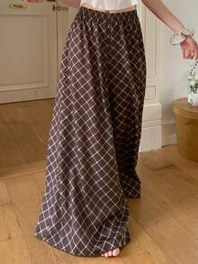 DAZY 女士格子阔腿睡裤 - 咖啡棕 - 查看 7