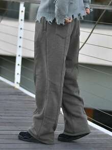 Devon Thys Men's Casual Solid Color Drawstring Waist Sports Pants, All Season, Fall - Dark Grey - View 4
