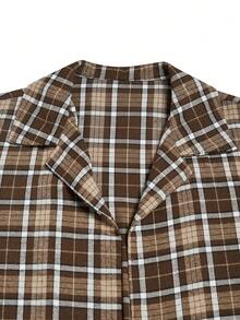 Louniche Abrigo casual de mujer de otoño/invierno con estampado de cuadros de dos tonos, de corte holgado y de longitud media, versátil - Marrón - Ver 13