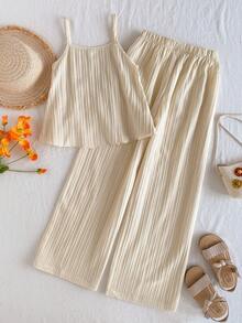 Emery Rose Kids Emery Rose Kids Bộ đồ 2 món cho bé gái: Áo không tay và quần dài màu vàng nhạt. - Màu xanh lam - Xem 12