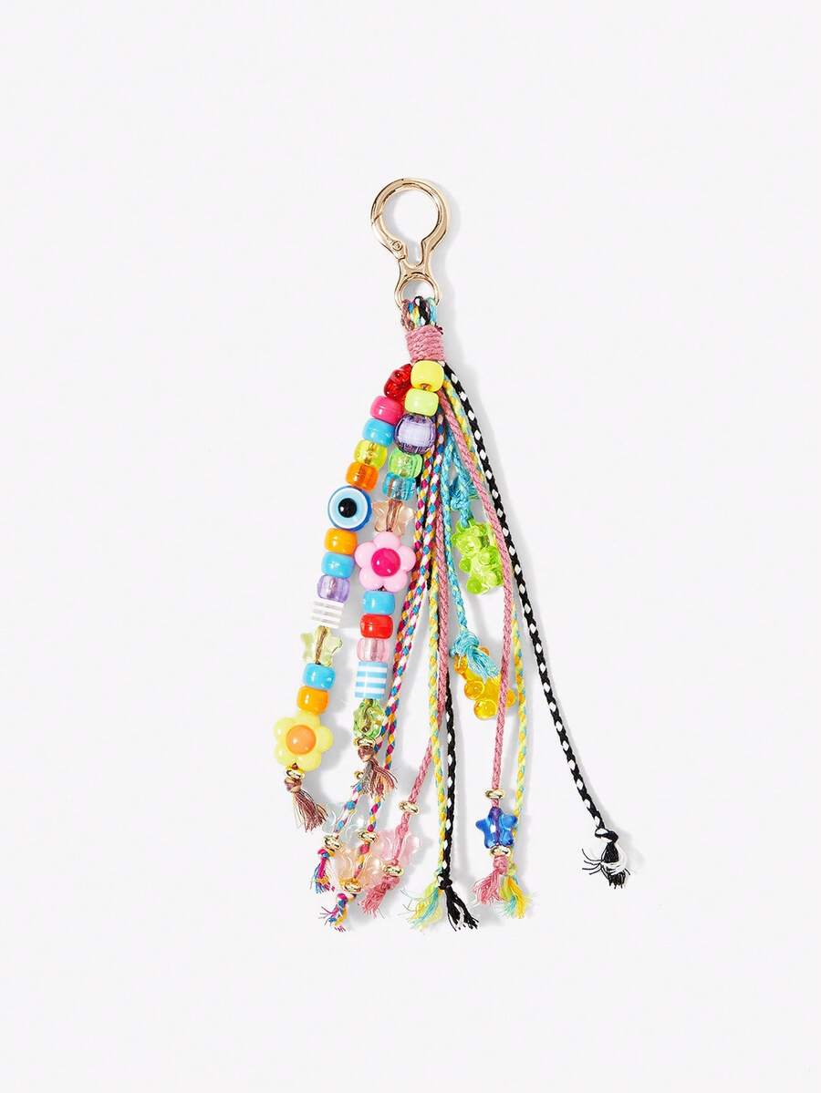 Viva Strut 1 Piece Fringed Beaded Braided Rope Cute Little Flower Bag Keychain Pendant Braided Rope Pendant Bag Accessories DIY Pendant - mix - View 1