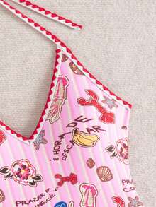 Swim Mod Women's Summer Beach Vacation Casual Cute Random Printed Ocean Starfish Contrast Color V-Neck One-Piece Swimsuit Pink - Multicolor - View 5