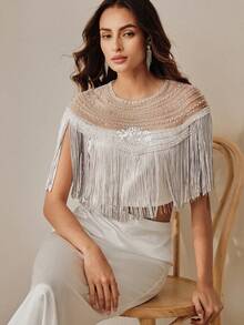 Anewsta Women's Elegant Silver Gray Vacation Fringe Blouse - Grey - View 8