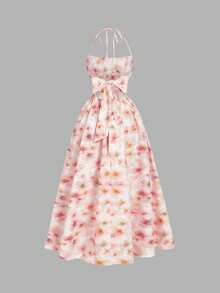 MOD Vestido con estampado de limón, tirantes con lazo y espalda descubierta - Rosa Pálido - Ver 5