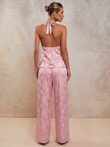 COSMINA Bộ đồ nữ thanh lịch cổ xếp ly, chất liệu jacquard, gồm 2 món, thích hợp cho đi làm, công sở, đi chơi, hẹn hò, mặc hàng ngày, dự đám cưới, mùa xuân/hè. - Hồng - Xem 2
