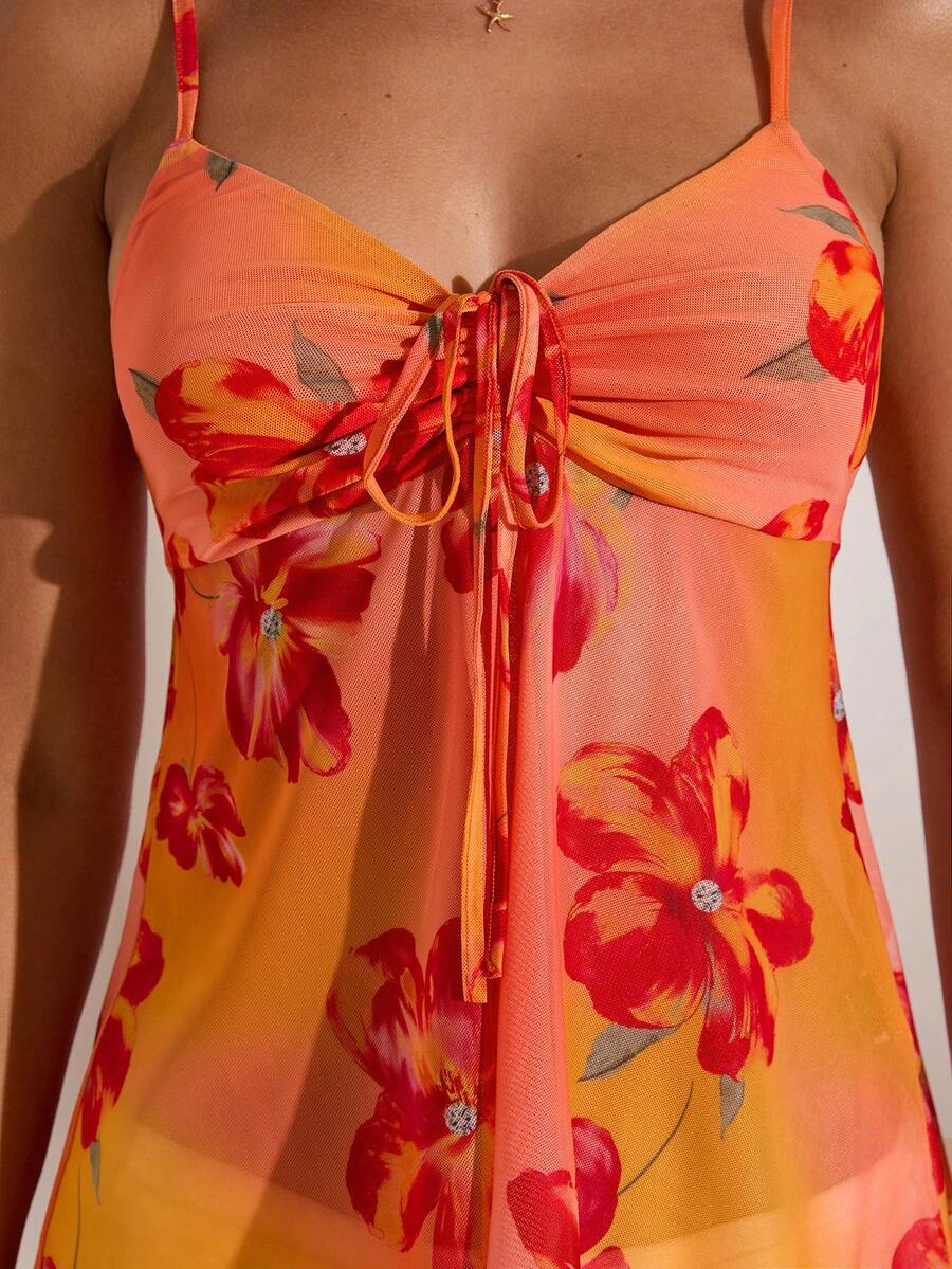 Opulessa Women's Printed Knit Mesh Camisole For Spring/Summer Vacation - Orange - View 1