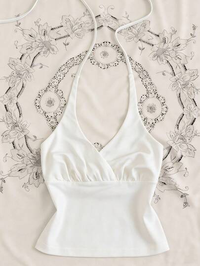 Airaco Women's Solid Color Pleated Halter Tie Neck Camisole, Versatile For Vacation & Dating