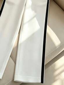 SHEIN PariChic 女士Y2K美学白色缎面长裤，甜美清新风格黑色滚边阔腿裤，黑白拼接长裤 - 白色 - 查看 4