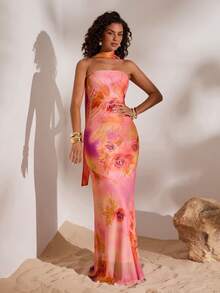 Opulessa Women's Fitted Knit Mesh Printed Dress, Suitable For Spring/Summer Vacation - Multicolor - View 4