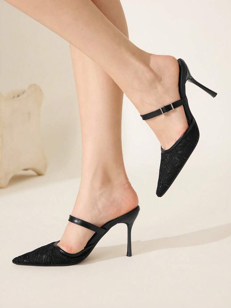 CUCCOO CHICEST Pointed Breathable Mesh Hollowed Out Fashion Temperament Versatile Sexy Fairy Elegant Banquet Black High Heels